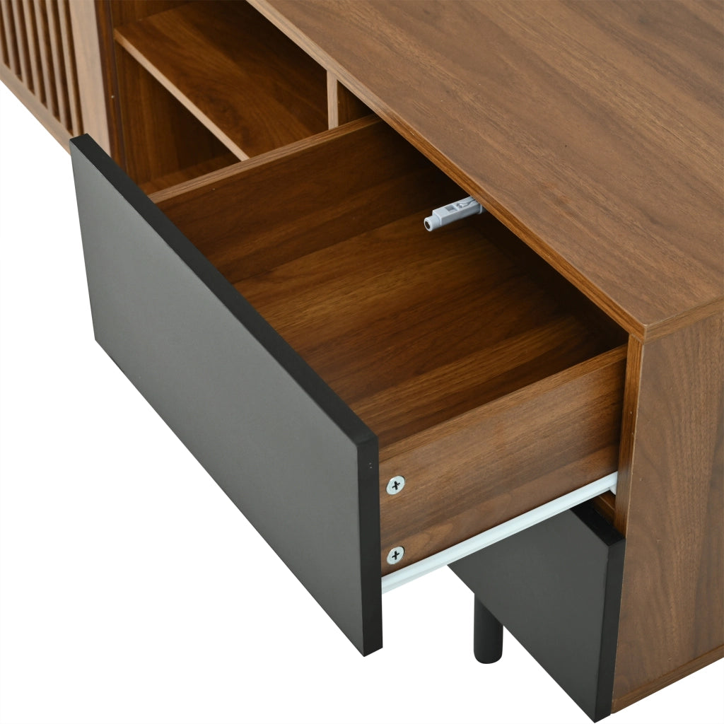 Mobile TV 160 cm Porta TV Noce e Nero in MDF con Cassetti e Ante a Doghe
