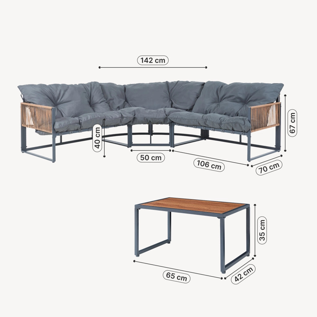 Set Salottino per Esterno Karg Divano Modulare a 3 pezzi e Tavolino con Piano in SPC Rovere Mobili da Giardino - Grigio Scuro / Rattan casa.pro