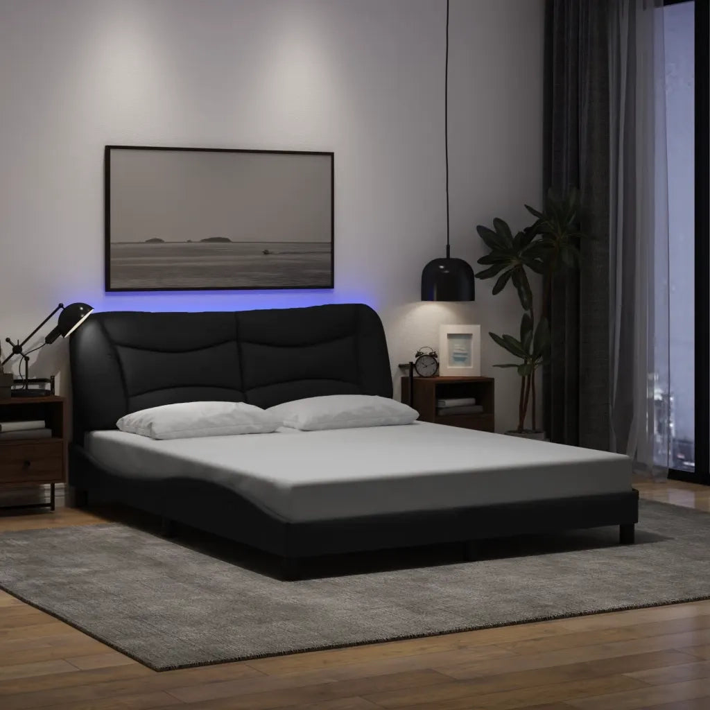 Giroletto con LED senza Materasso Nero 160x200 cm in Tessuto