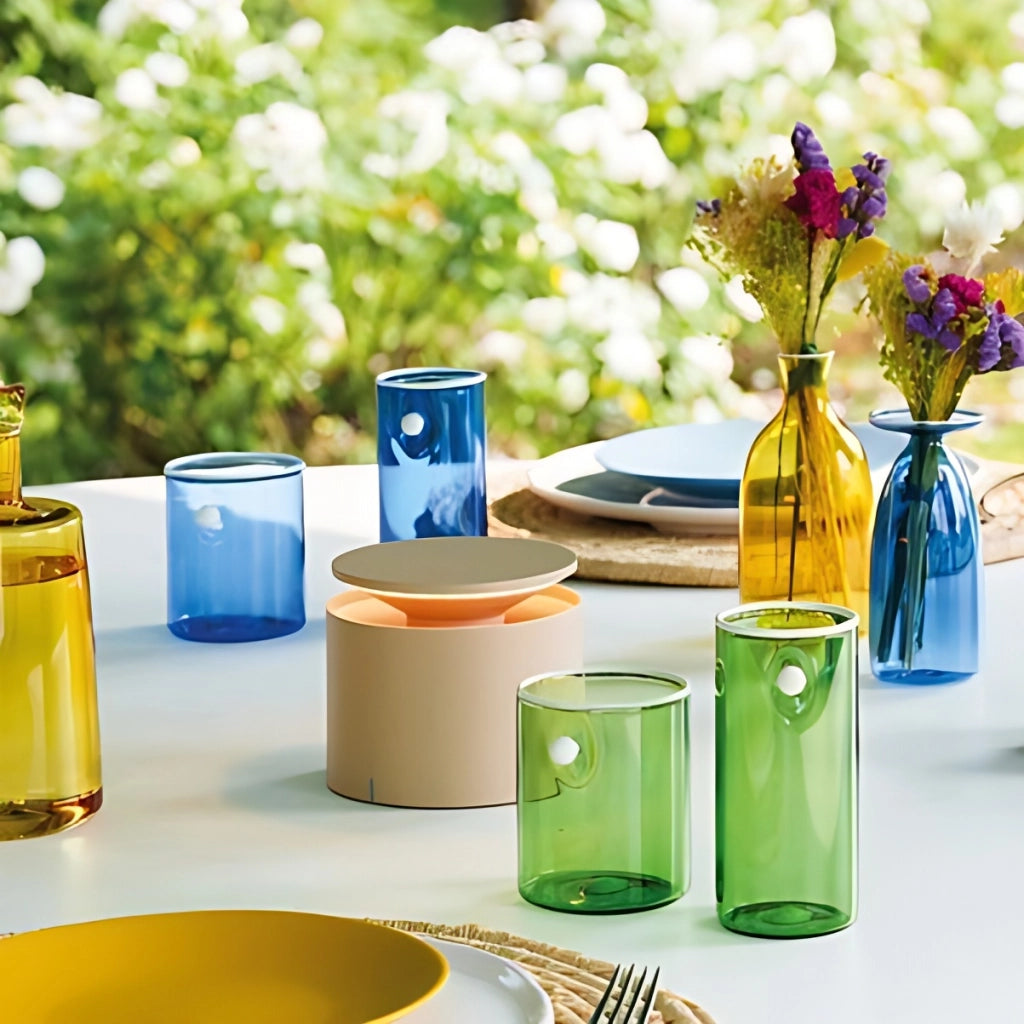 Zafferano Set 4 Bicchieri Highball Collezione Oyster Verde in Vetro Borosilicato Soffiato a Mano con Dettaglio Perla Opaca Bianco, Stile Raffinato