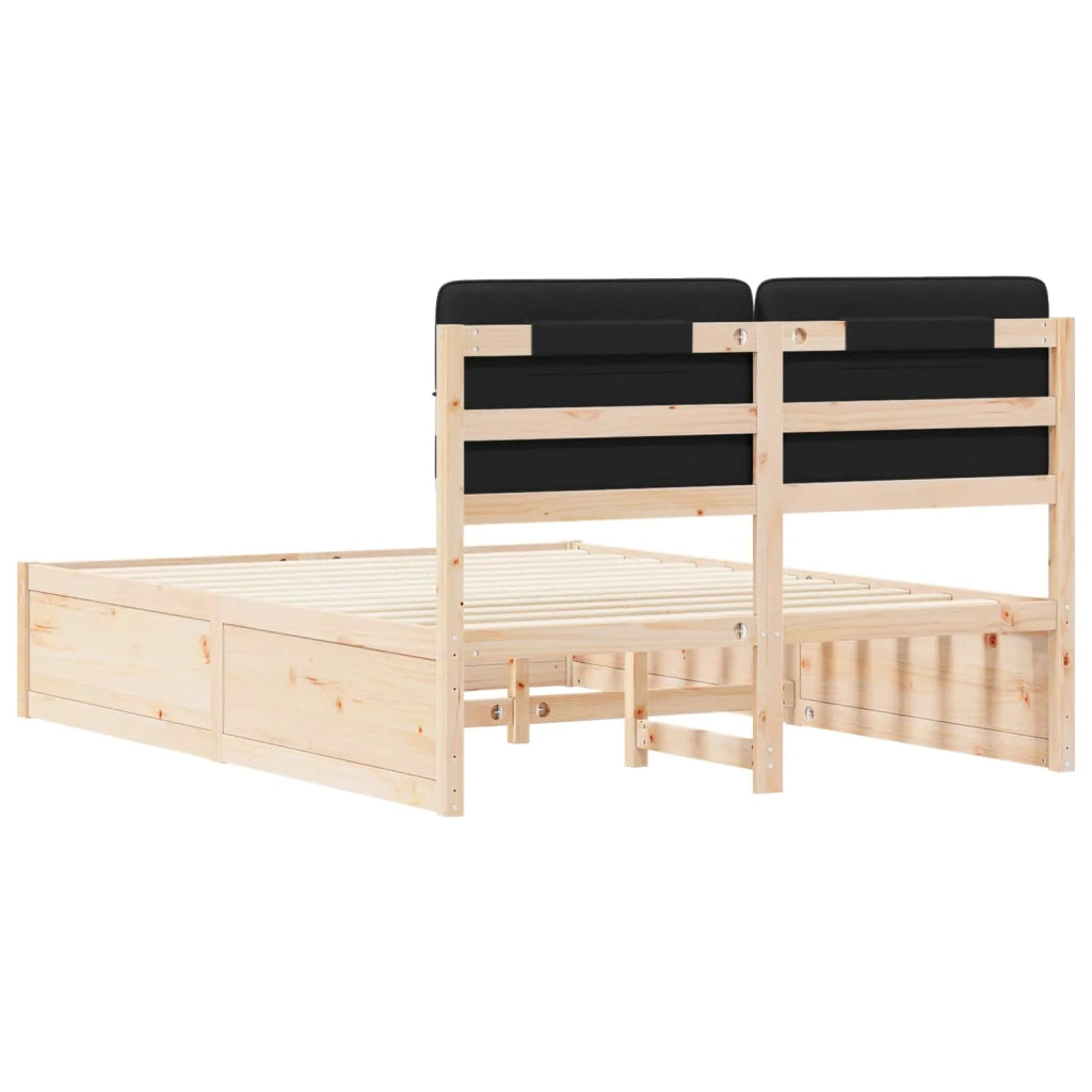 Letto con Testiera Rivestita Nero 140 x 200 cm Pino massello