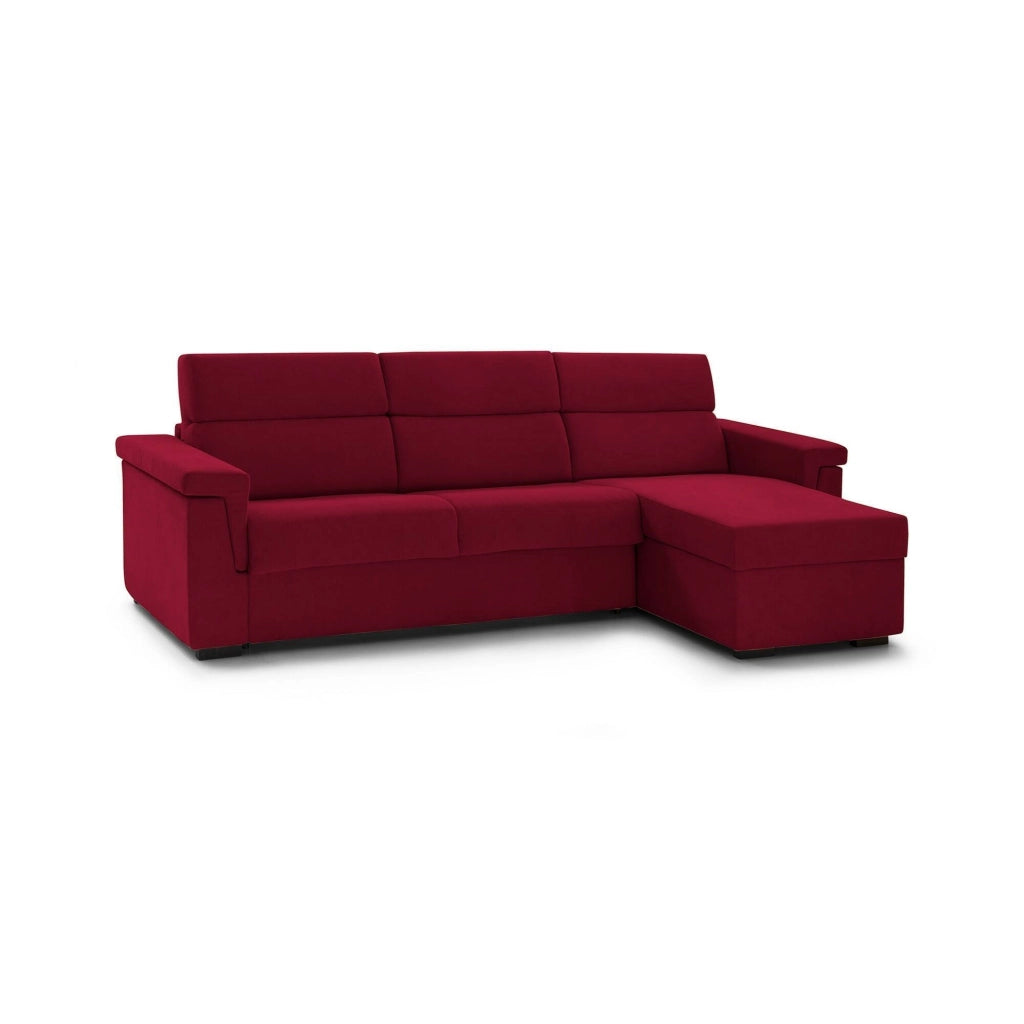 Ganzaria, Divano Letto con Penisola Sfoderabile Made in Italy, 285x160 cm Rosso
