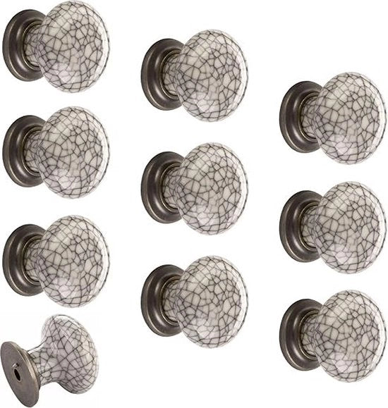 10 pezzi di maniglione con piastra in metallo a forma di piede in look antico argento, con gomma geperlati, colore della stanza, diametro 35 mm, altezza 33 mm.