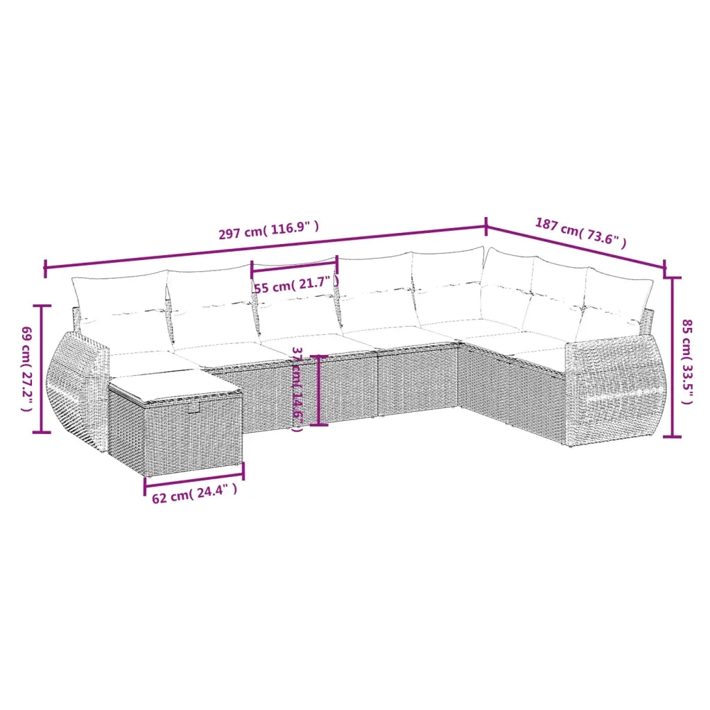 Set Divano da Giardino 8pz con Cuscini Grigio Chiaro Polyrattan 3264208