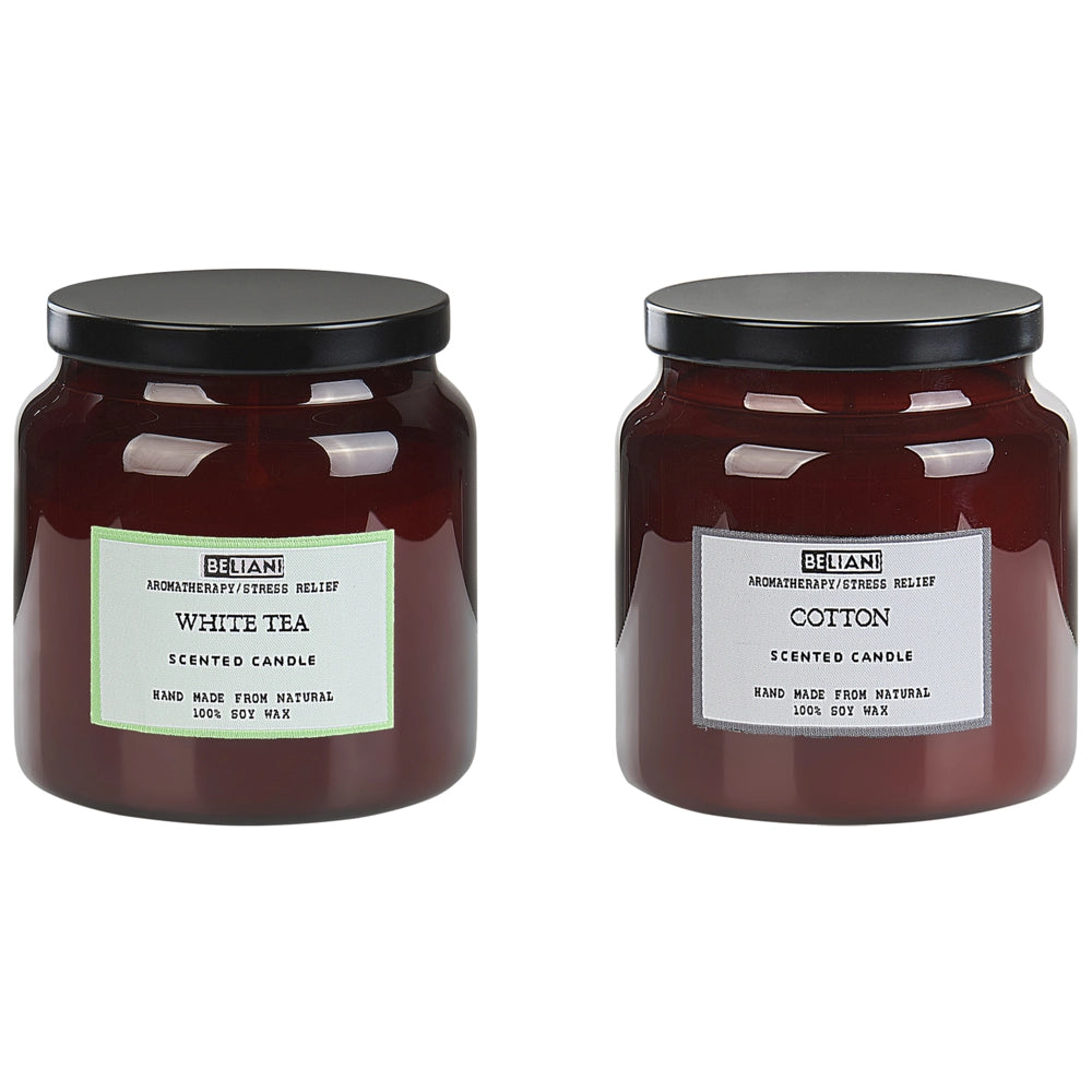Set di 2 candele profumate multicolore 100% cera di soia stoppino di cotone vetro alimentare fragranza fresca tè bianco/cotone lavanda