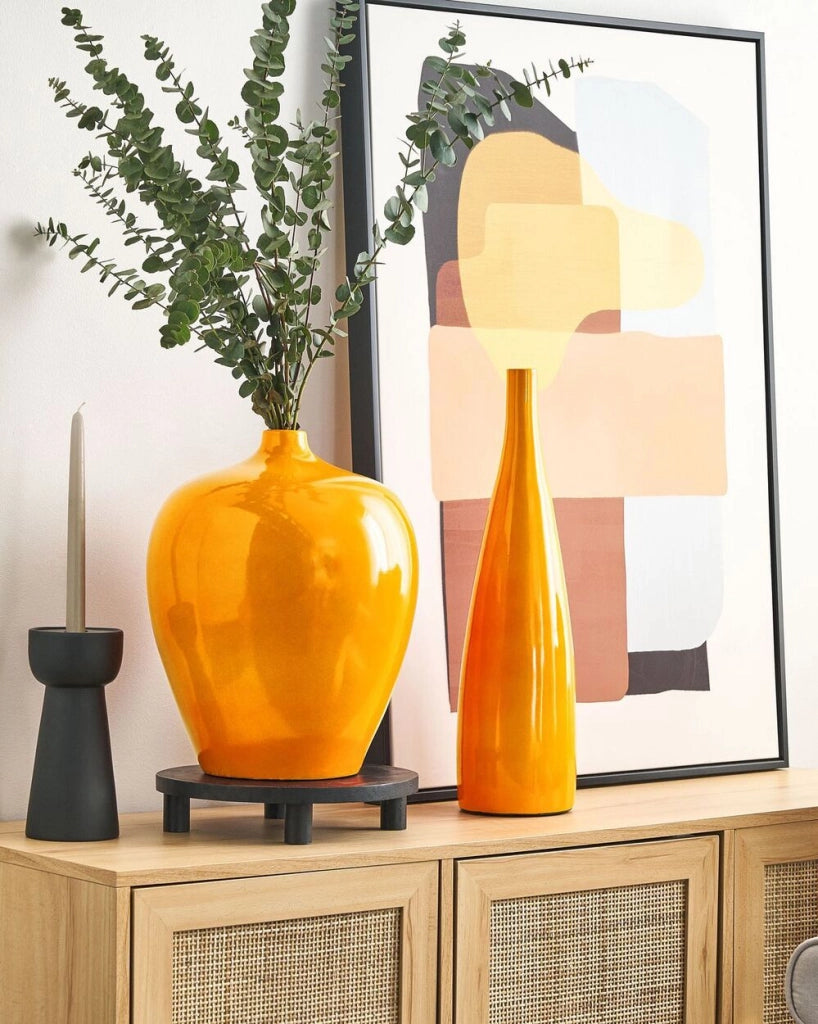 Vaso di terracotta alto color arancione forma rotonda 42 cm stile moderno salotto