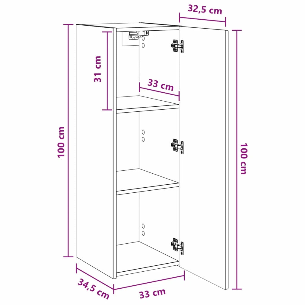 Mobiletto da Bagno a Muro Bianco 33 x 34,5 x 100 cm 890652