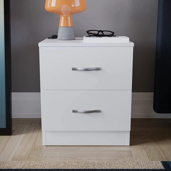Nottante a 2 cassetti - maniglie e pattini in metallo - supporto anti-cedimento per le ante - arredo camera da letto