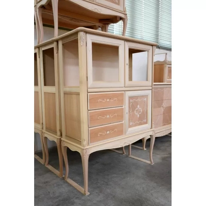 Mobile bar vetrina classica in legno grezzo l.111 p.44 h.145 - Mobili 2G