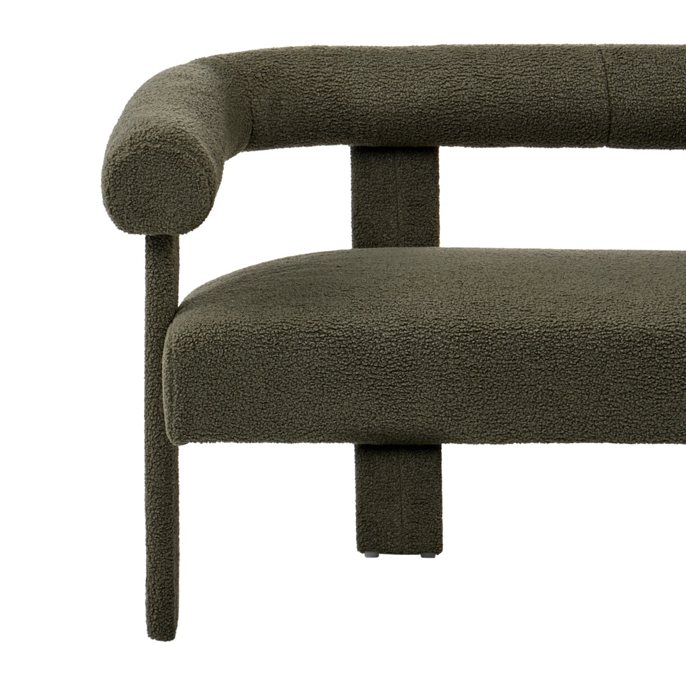 Divano a 2 posti morbido tessuto Boucle verde stile retrò vintage gambe in legno
