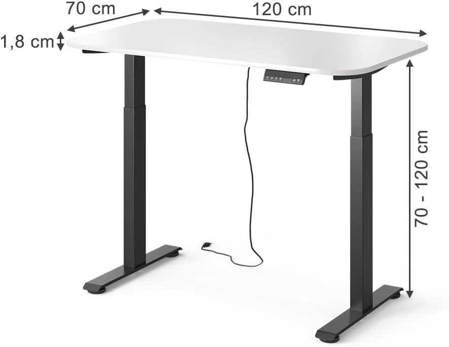 Scrivania Elevate, Nero/bianco, 120 x 70 cm 2 motori, adatto all'uso come postazione di lavoro o scrivania per computer