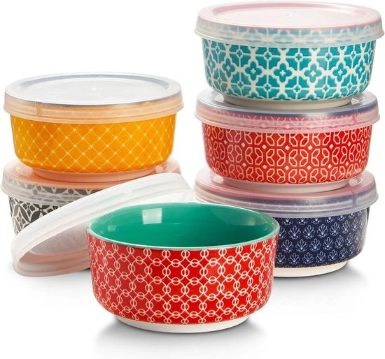 Set di dessert in porcellana da 6 - 176 ml - piatti per dip con coperchio - stivati - per saz e snack dessert tapas crème brûlée - a colori - resistente al lavastoviglie e al forno a microonde