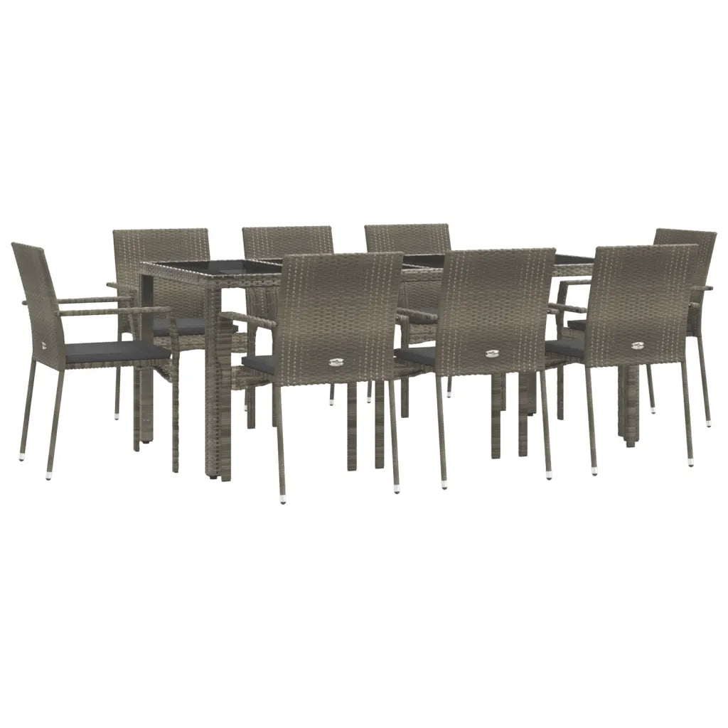 Set da Pranzo da Giardino 9 pz con Cuscini in Polyrattan Grigio 3184986