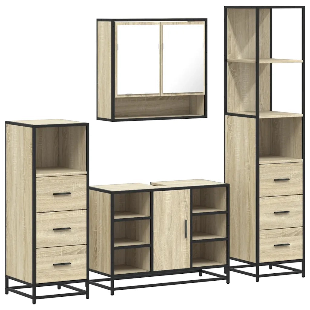 Set Mobili da Bagno 4 pz Rovere Sonoma in Legno Multistrato