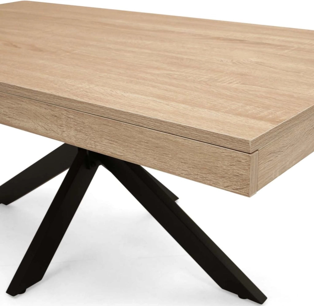 Tavolino rettangolare ALIX 110 cm con gambe in legno e ragno nero