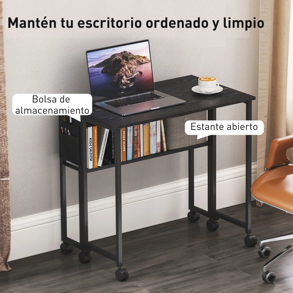 Scrivania Pieghevole con Ruote e Ripiano ¨C Zephmum ¨C Nero 80x50x75 cm