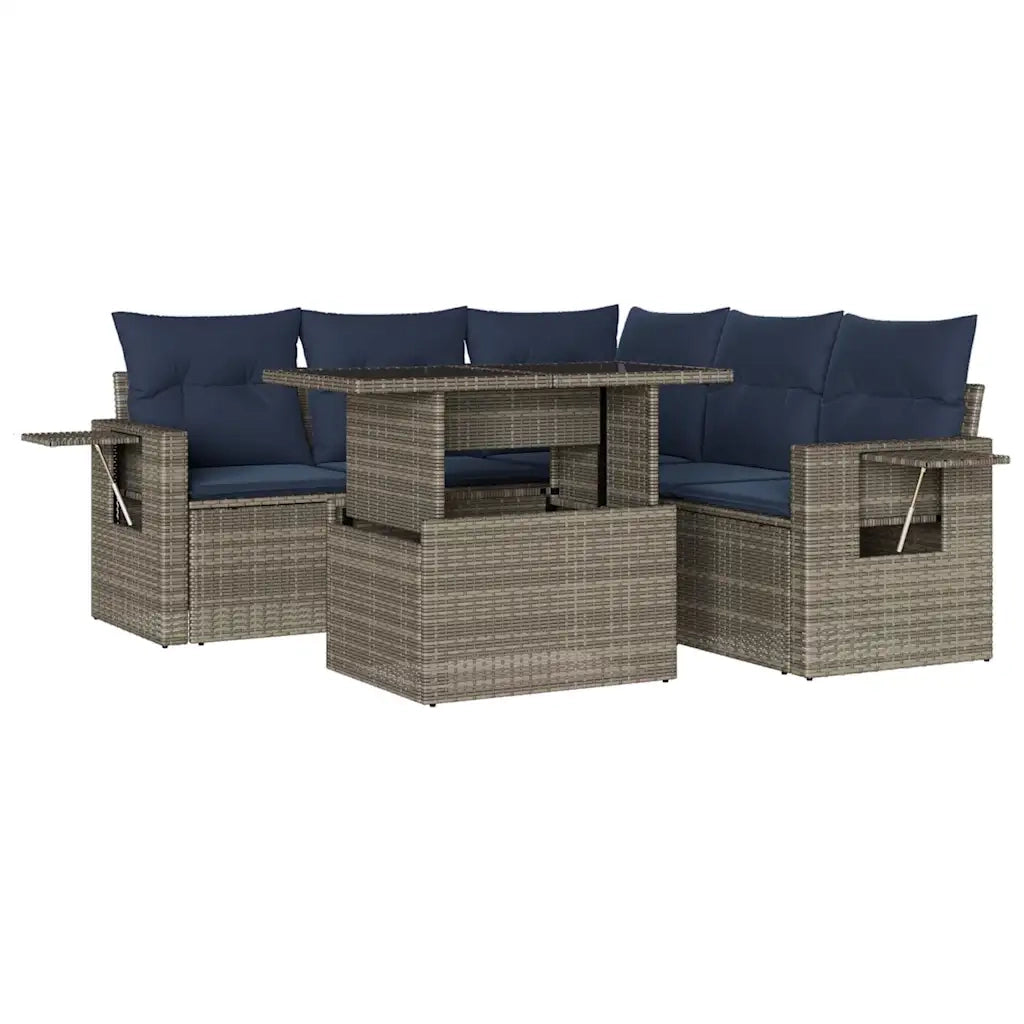 Set Divani da Giardino 6 pz con Cuscini Grigio in Polyrattan 3267901