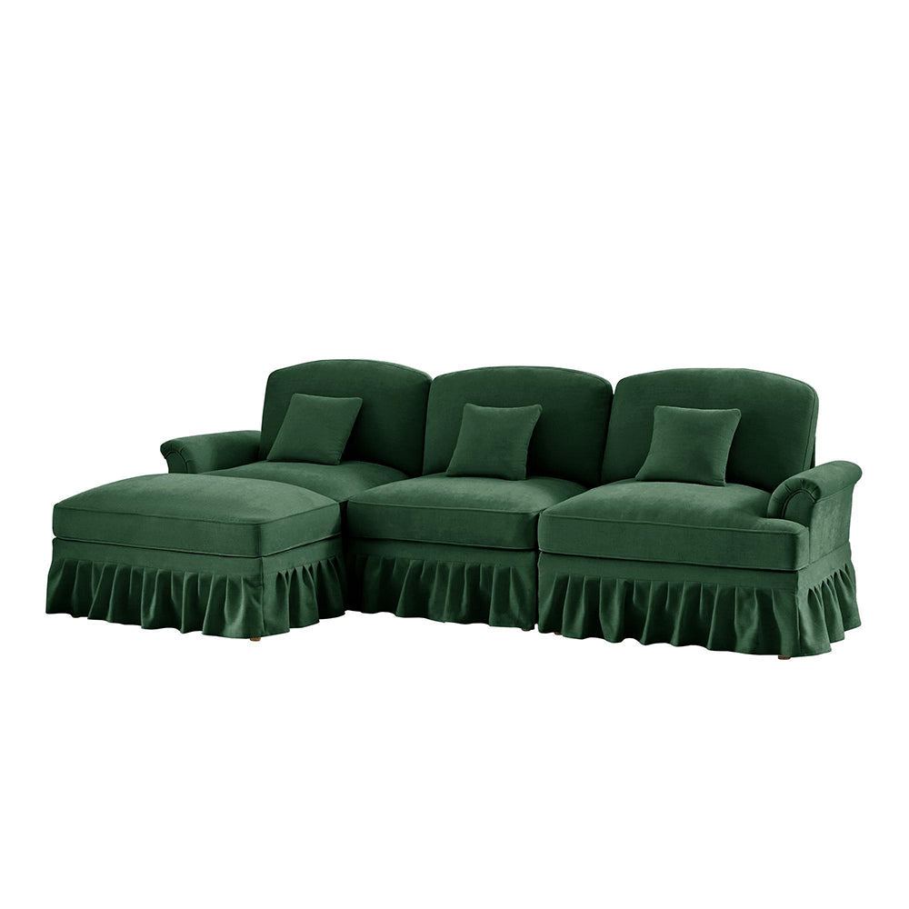 Divano modulare a L - Xylo - 3 posti, chenille, mid-century, verde
