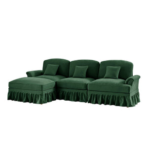 Divano modulare a L - Xylo - 3 posti, chenille, mid-century, verde