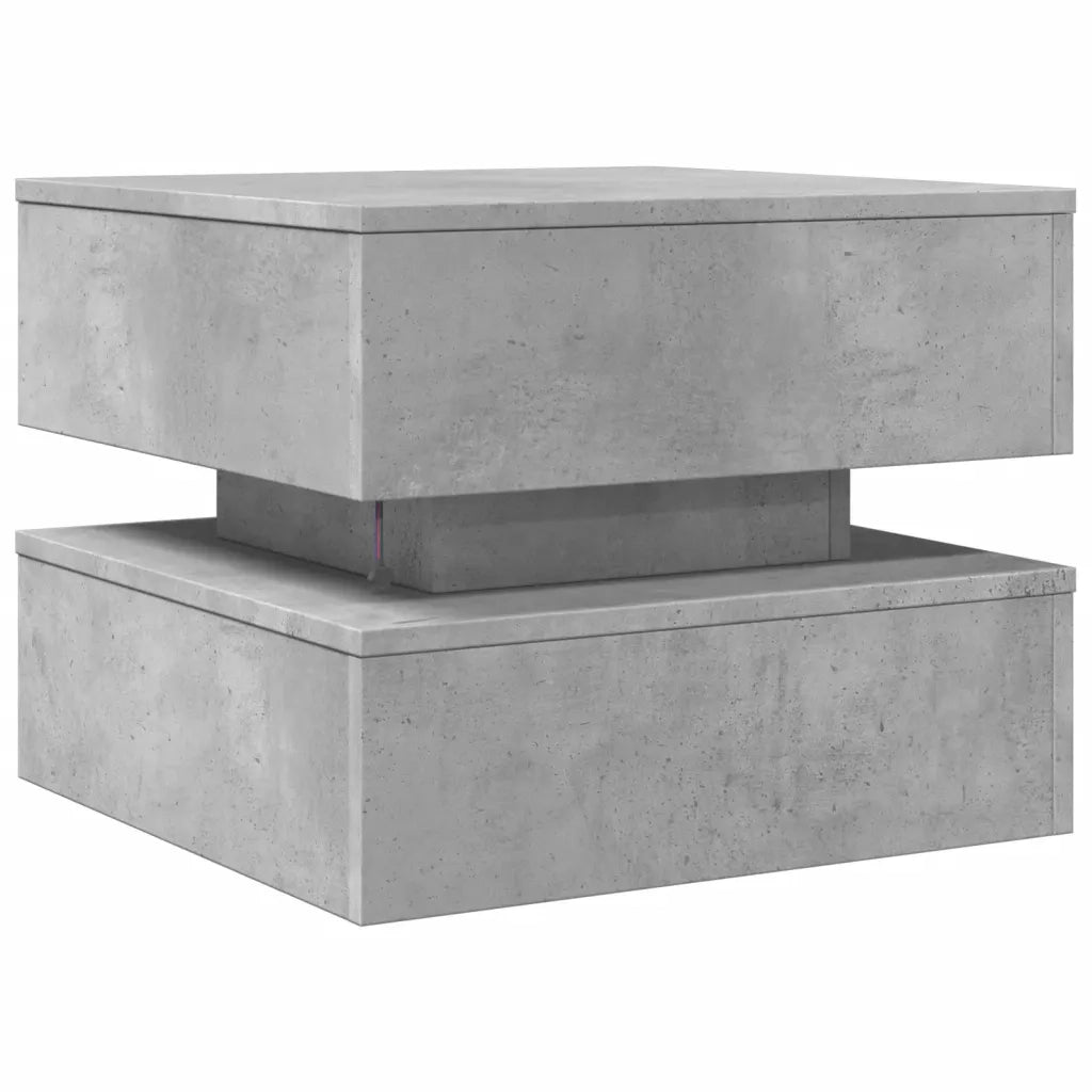 Tavolino da Salotto con Luci LED-Tavolino da soggiorno Grigio Cemento 50x50x40 cm 762576