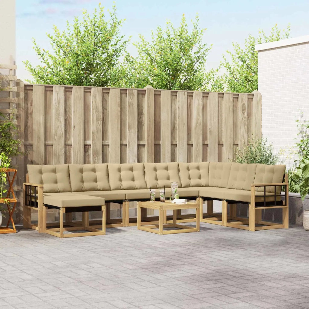 Set di divani da esterno con cuscino 9 pcs Bianco e Beige
