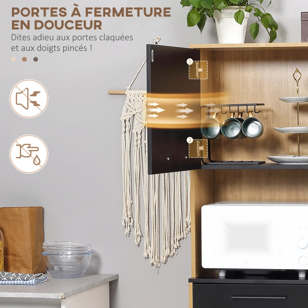 Armadio da cucina con cassetto e ante scorrevoli ¨C zephmum ¨C nero e legno naturale 180 cm