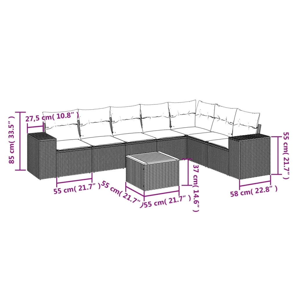 Set Divano da Giardino 8 pz con Cuscini Grigio in Polyrattan
