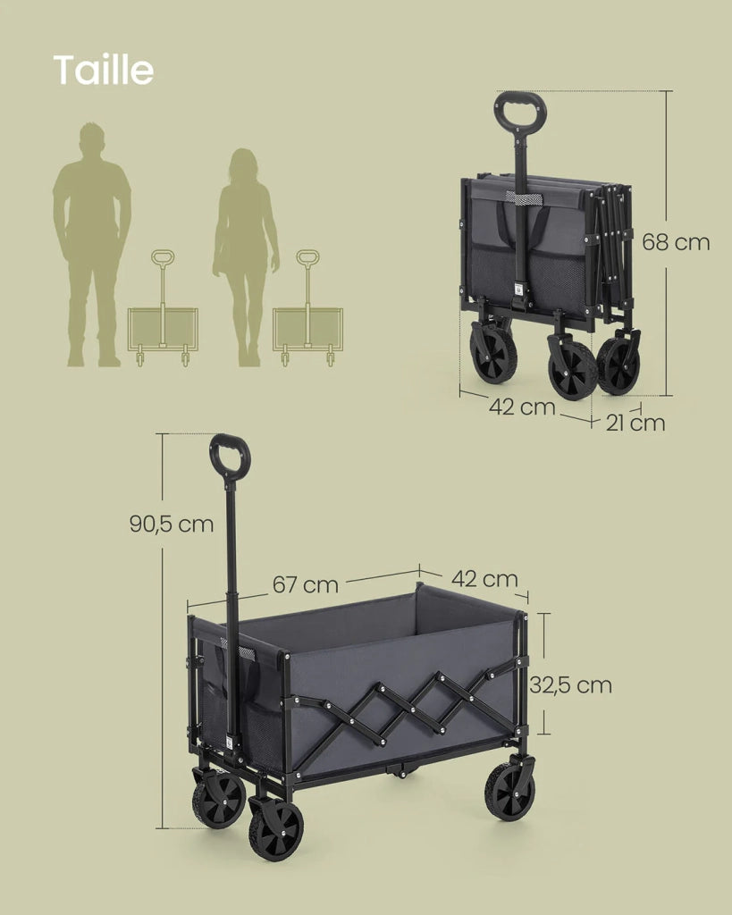 Carrello da trasporto pieghevole carrello da spiaggia carrello da campeggio con maniglia 4 ruote rinforzate di cui 2 universali portata 150 kg giardino esterno nero 12_0005032