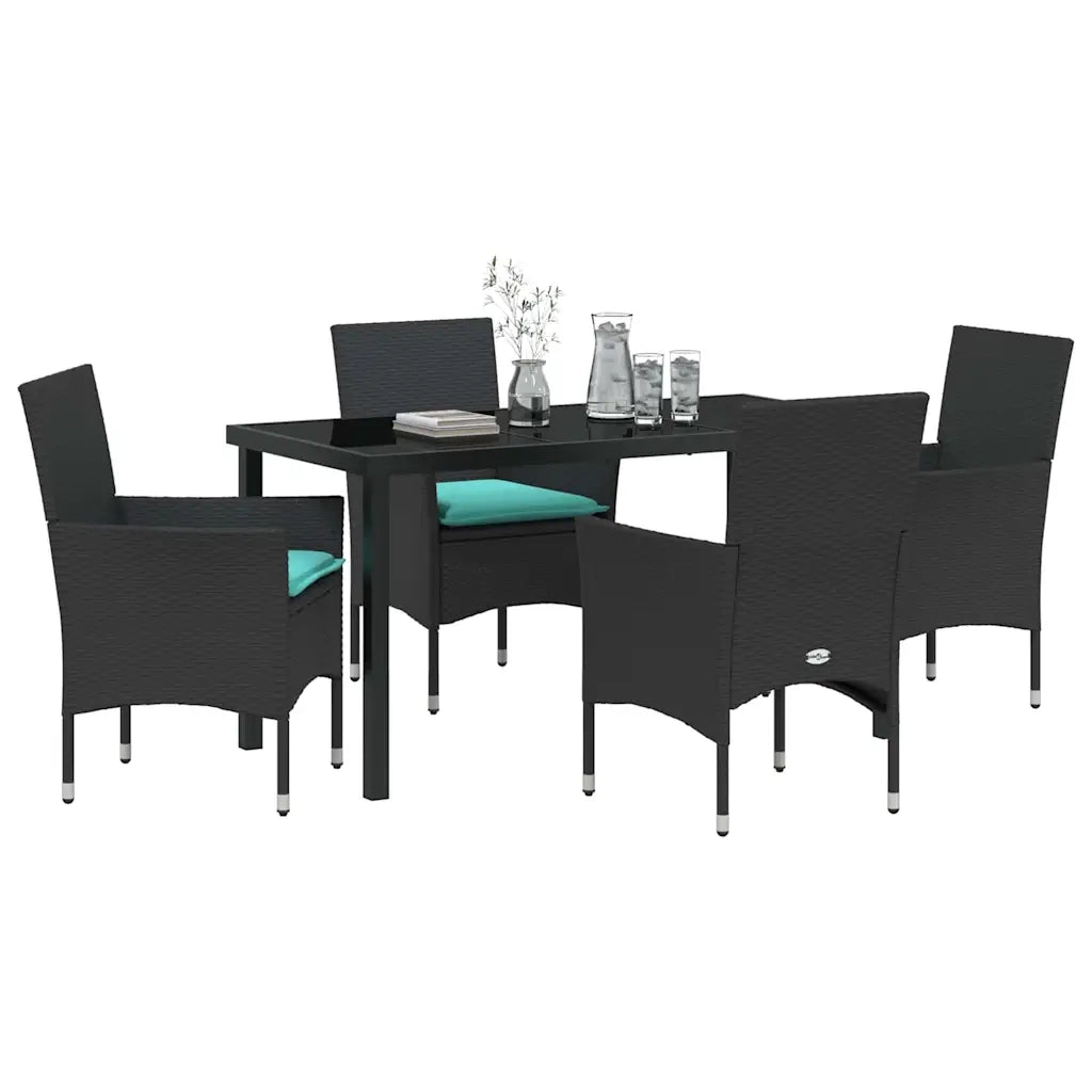 Set di tavolo e sedie con cuscino 5 pcs Nero Rattan in PE 3379837
