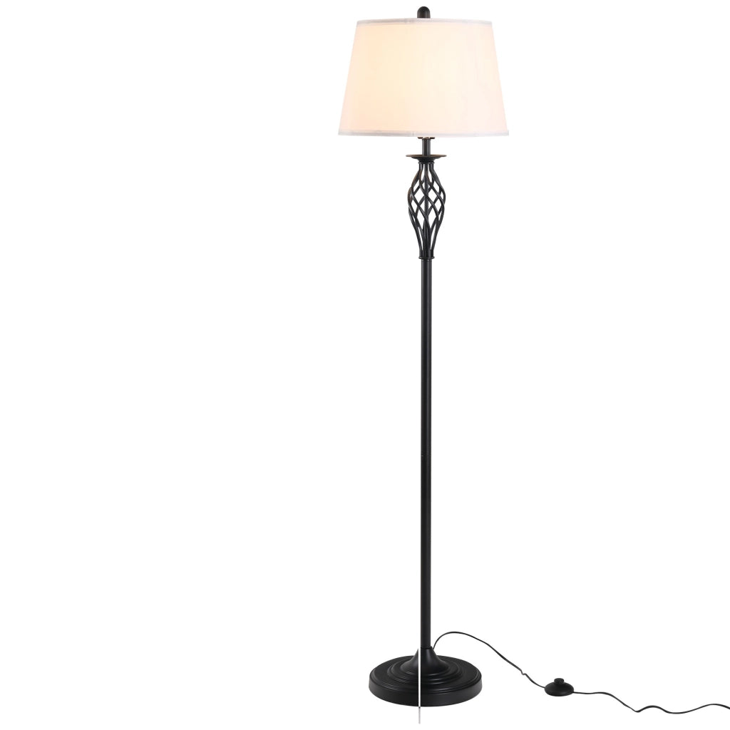 EasyComfort Set 3 Pezzi: 1 Lampada da Terra e 2 Lampade da Tavolo in Metallo, Design Vintage, Lampadine E27, Nero e Bianco