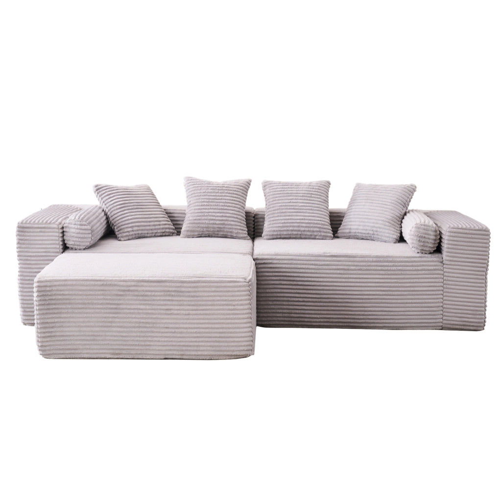 Divano modulare angolare 266x110x60;01 cm in foam e molle; grigio