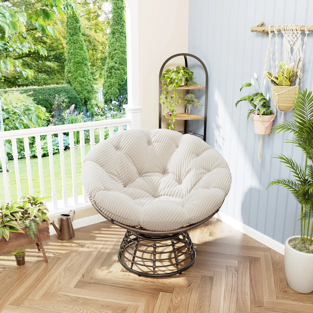 Comoda poltrona Papasan ergonomica in vimini, girevole a 360¡ã per interni ed esterni, con morbido cuscino spesso, ideale per soggiorno, camera da