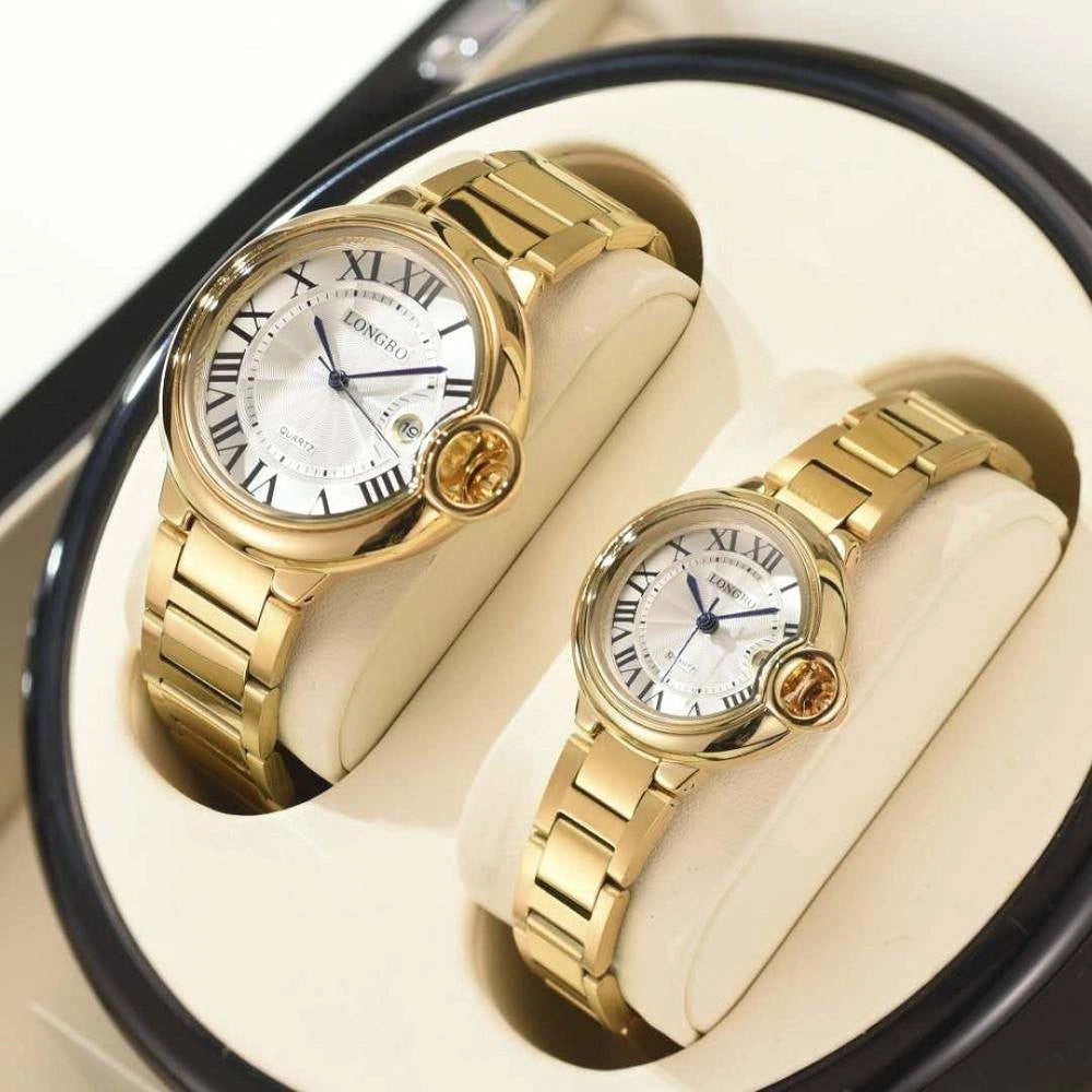 Trade Shop - Orologio Da Polso Uomo Donna Longbo 80771 Quarzo Data Impermeabile Dorato Bianco -