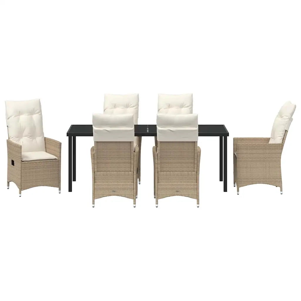 Set da Pranzo per Giardino con cuscino 7 pcs Beige polyrattan 3379560