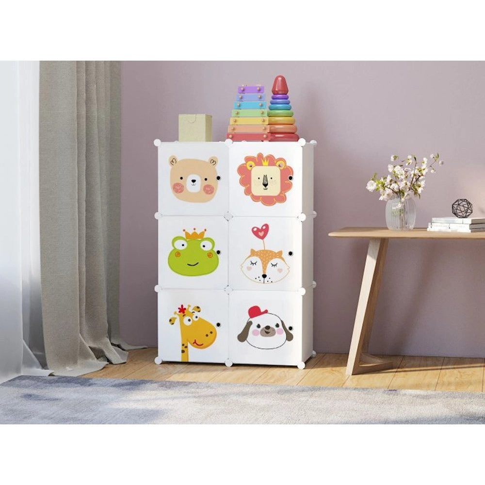 Trade Shop - Armadio Modulare Per Bambini Multiuso Portaoggetti A 6 Scomparti Cubi Con Ante Decorate -
