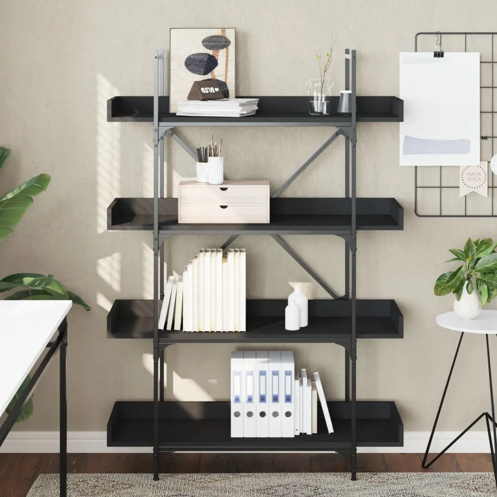 Libreria a 4 Ripiani Nera 100x33x145,5 cm in Legno Multistrato 837692