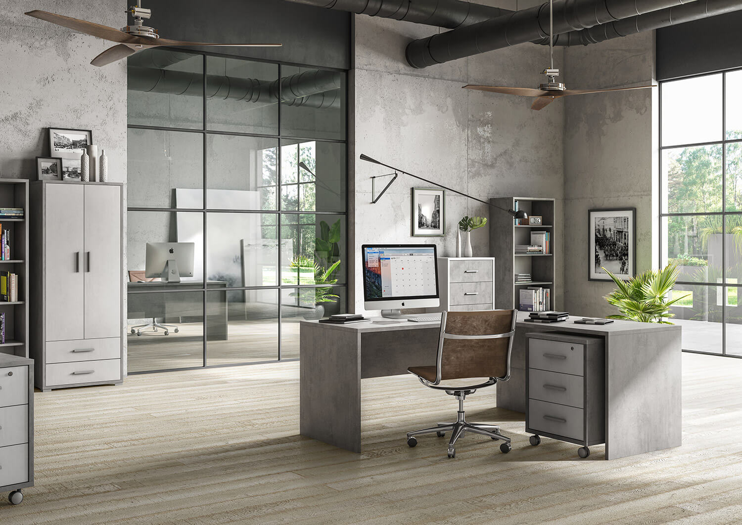 Cassettiera 3 Cassetti su Ruote 51x71x41 cm Cemento/Ossido Bianco