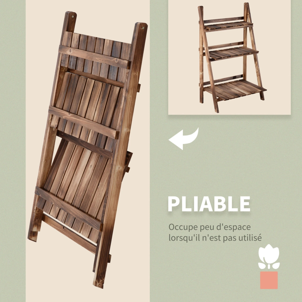 Scaffale piramidale pieghevole con 3 ripiani ¨C zephmum ¨C 60x37x93 cm marrone