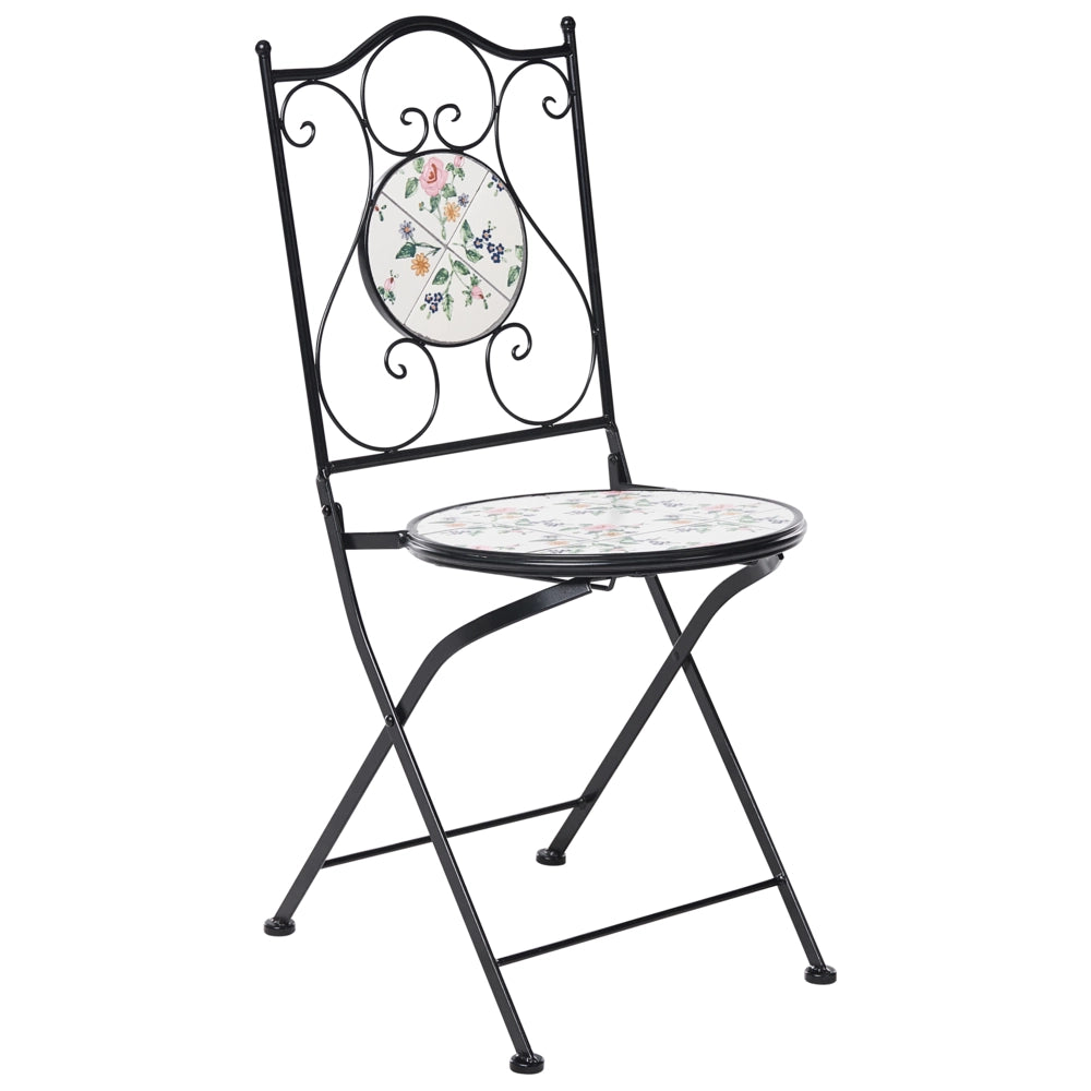 Set da bistrot in ferro nero con piastrelle rotonde in ceramica a mosaico stile ferro battuto pieghevole