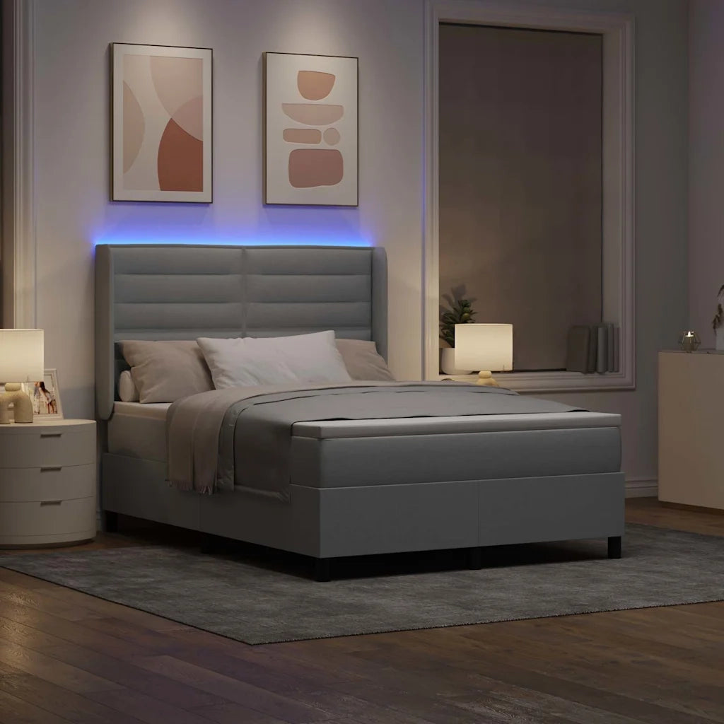 Letto a Sorgente LED Grigio chiaro 140 x 200 cm Tessuto