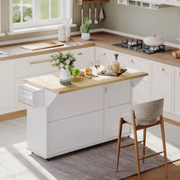 Isola cucina 6 ruote - Xylo - 137x89x45cm bianco 2 cassetti