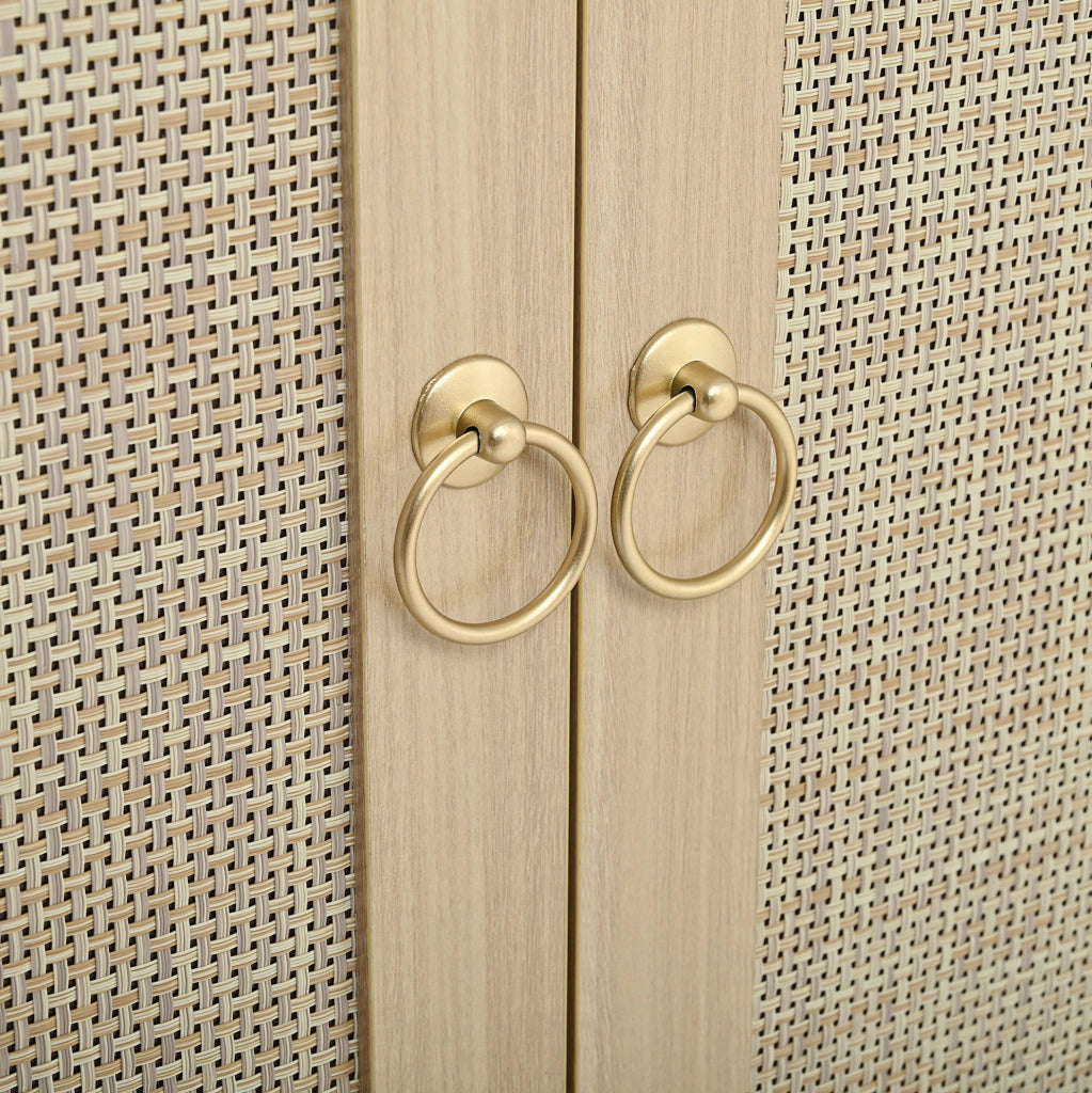 Sideboard 80x40x180 cm con ripiani aperti e doppi cassetti in MDF rovere