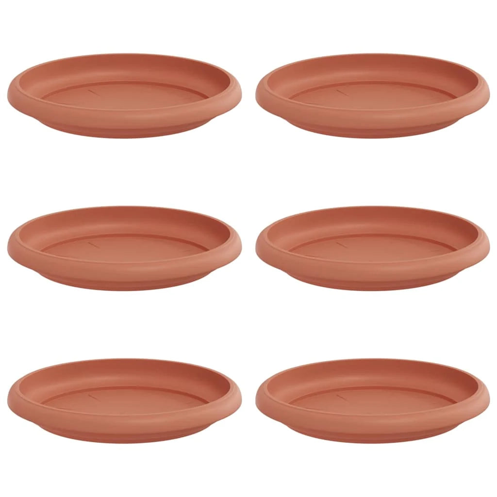 Set di 6 vassoi rotondi ergonomici per fiori 14 x 14 x 2 cm design moderno per interni/esterni in plastica rosso mattone 02_0059335