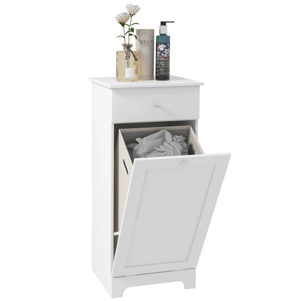 Mobile da bagno con cesto per il bucato e cassetto ¨C zephmum ¨C bianco 40x40x90.5 cm