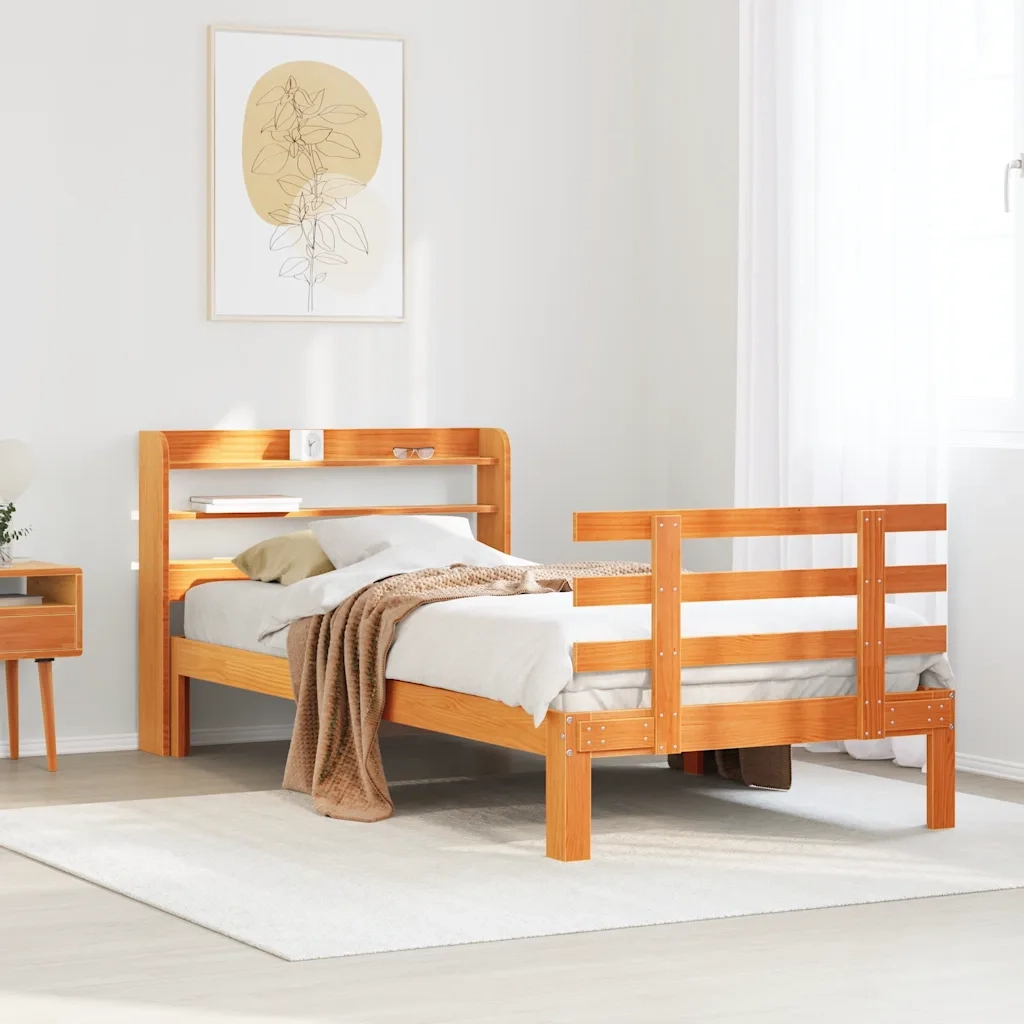Giroletto con Testiera Marrone Cera 100x200 cm Massello Pino 3306869