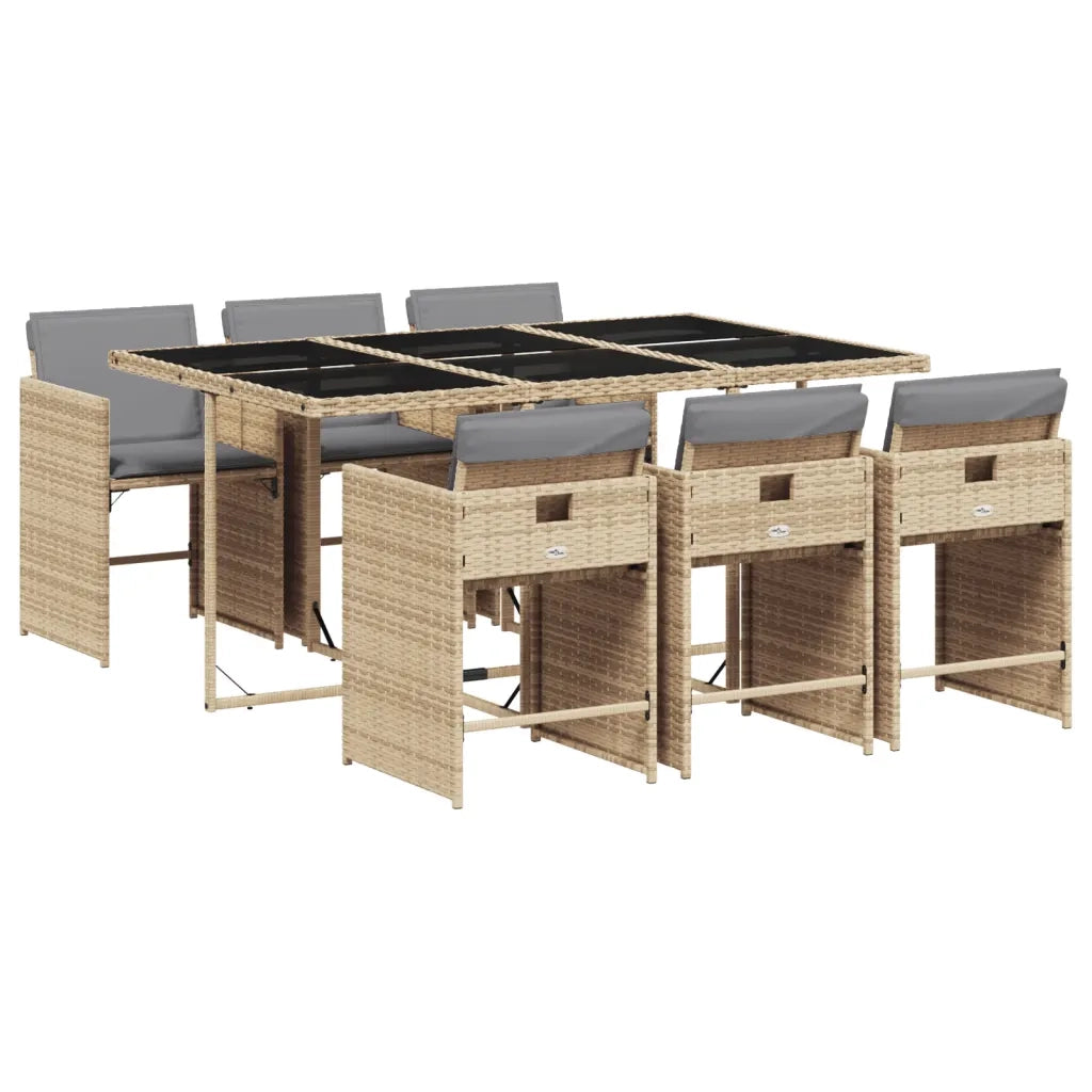 Set Pranzo da Giardino 7 pz | Set Salotto da Giardino con Cuscini Beige Misto Polyrattan