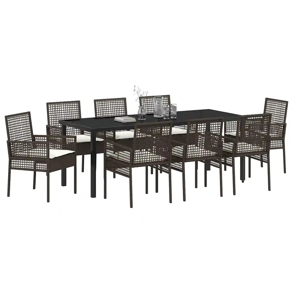 Set da Pranzo per Giardino con cuscino 9 pcs Marrone polyrattan 3379876