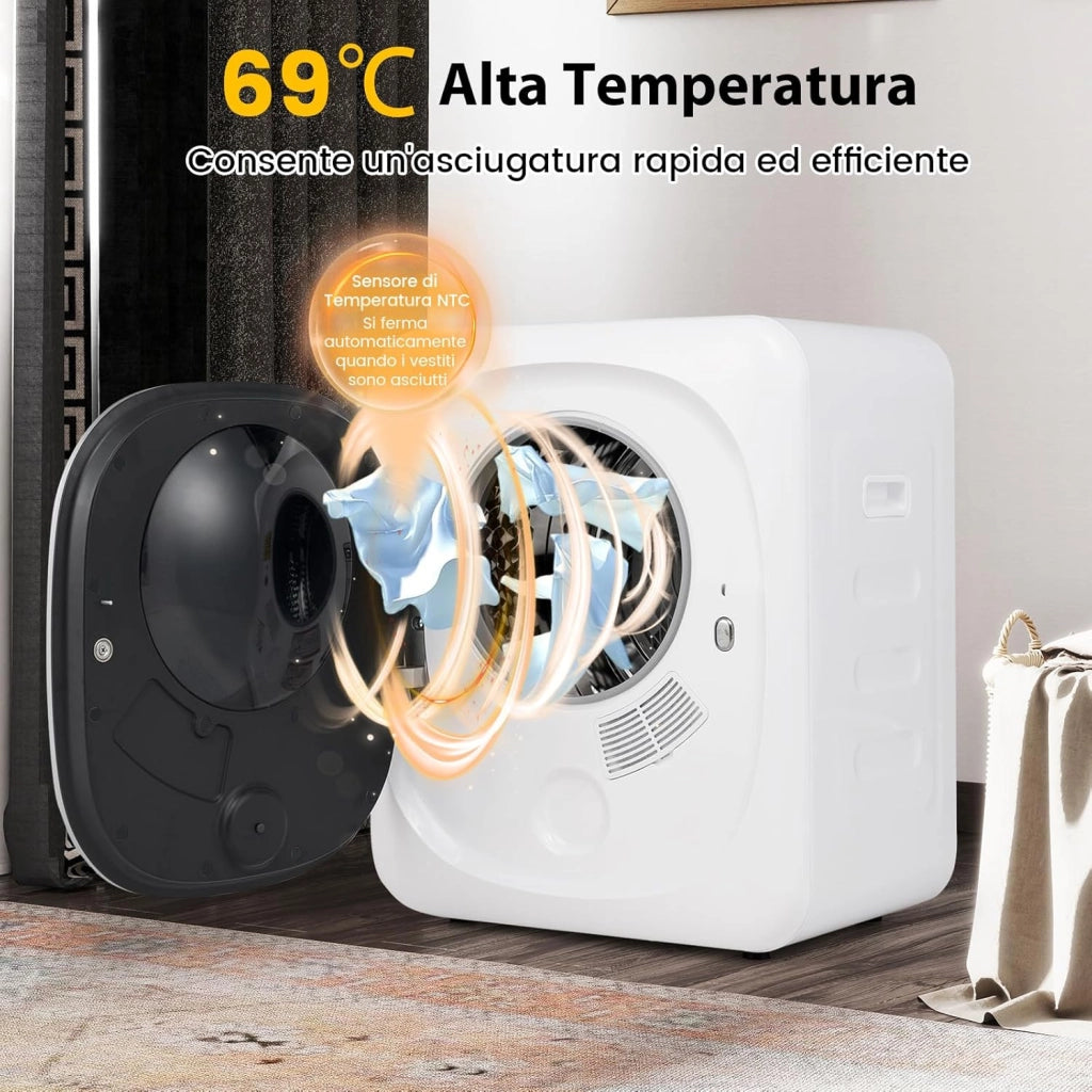 800W Asciugatrice Portatile, Asciugatrice Compatta con Cestello in Acciaio Inox 5kg, panello a LED e Asciugatura Intelligente, Ideale per Casa Appartamento, 48x40x56 cm [Classe di efficienza energetica C]