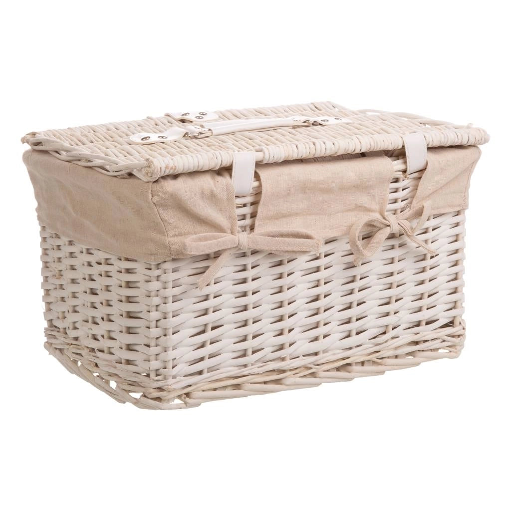 Set di 3 bauli in vimini bianchi foderati