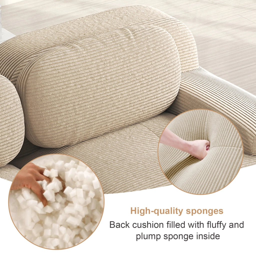 Divano 3 posti modulare in tessuto a coste beige con braccioli ergonomici e imbottitura ad alta elasticità